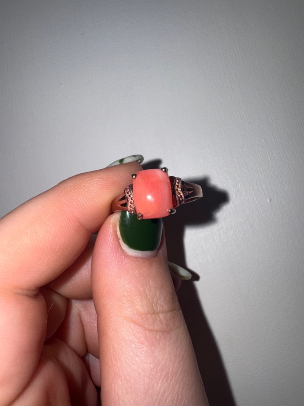 D'Joy Rose Gold Plated Sterling Silver Peachy Pink Gemstone Ring Size 9
